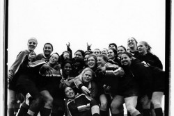 Women gather for a black and white portrait at the Bingham Cup Gay Rugby Tournament on Randall's Island In New York City. The event, a celebration of full-contact rugby, is a major tourist draw for LGBT athletes.