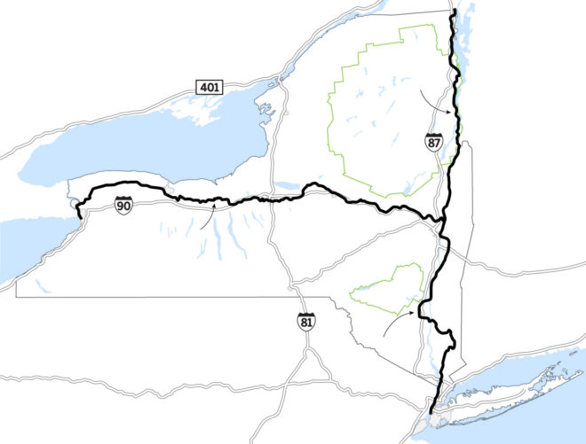 Map of Empire State Trail, a 750-mile hiking and biking route through New York State